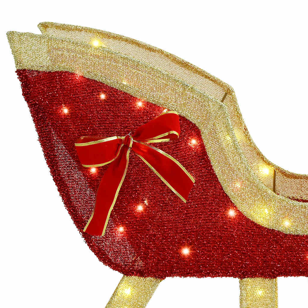 HKM-742227 Warm White LED Reindeer Sleigh Decoration for Festive Holiday Display, 70 x 26 x 128.5 cm, Easy Assembly