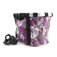 HKM-742291 Folding Bicycle Basket with Brown Pattern and Purple Floral Design, 32 x 23 x 26 cm
