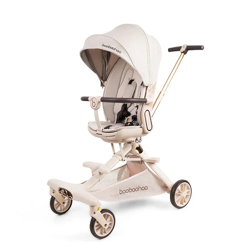 KTX-742291 Luxury Adjustable Leather Foldable Baby Stroller with Double-Sided Design