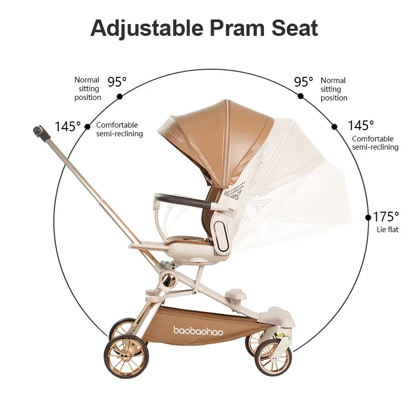 KTX-742291 Luxury Adjustable Leather Foldable Baby Stroller with Double-Sided Design
