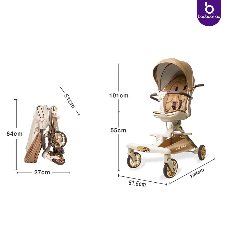 KTX-742291 Luxury Adjustable Leather Foldable Baby Stroller with Double-Sided Design