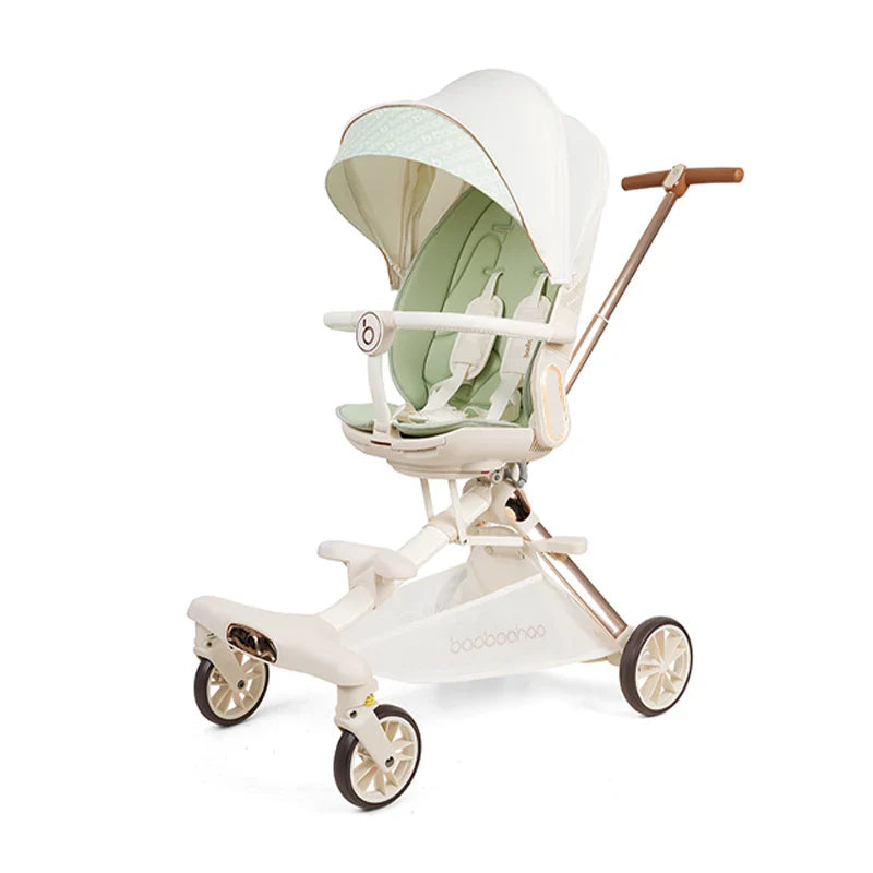 KTX-742291 Luxury Adjustable Leather Foldable Baby Stroller with Double-Sided Design