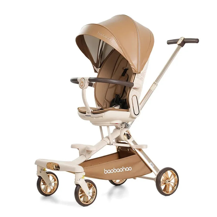 KTX-742291 Luxury Adjustable Leather Foldable Baby Stroller with Double-Sided Design