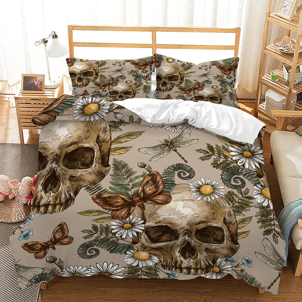 HKM-742419 Skull Digital Printed Bedding Set with Duvet Cover and Pillowcases - Multiple Sizes Available