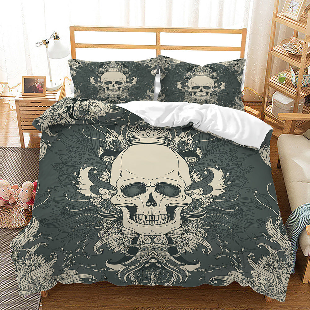 HKM-742419 Skull Digital Printed Bedding Set with Duvet Cover and Pillowcases - Multiple Sizes Available