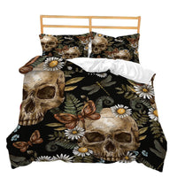HKM-742419 Skull Digital Printed Bedding Set with Duvet Cover and Pillowcases - Multiple Sizes Available