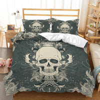 HKM-742419 Skull Digital Printed Bedding Set with Duvet Cover and Pillowcases - Multiple Sizes Available