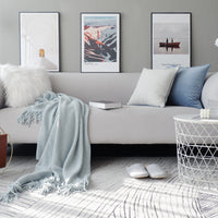 HKM-742483 Modern Geometric Throw Pillow in Light Blue and Haze Blue Velvet - Nordic Style Cushion Cover 45x45cm