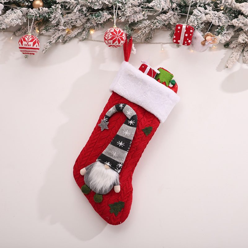 HKM-742547 Christmas Children's Gift Bag Knitted Wool Socks in Red, Green, and Gray