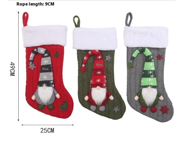 HKM-742547 Christmas Children's Gift Bag Knitted Wool Socks in Red, Green, and Gray