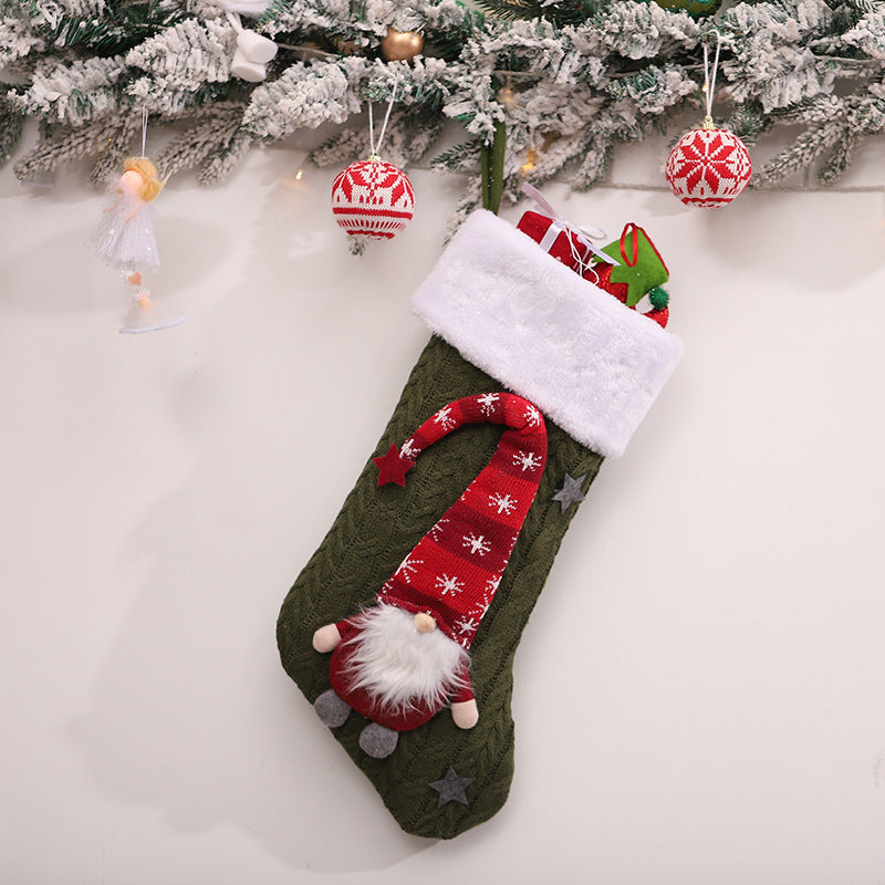 HKM-742547 Christmas Children's Gift Bag Knitted Wool Socks in Red, Green, and Gray