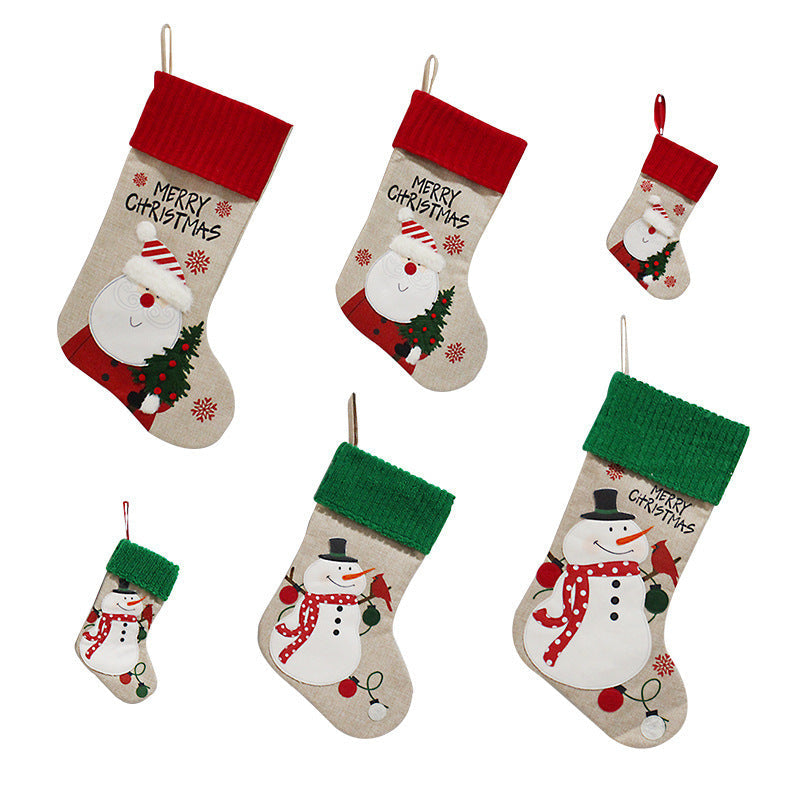 HKM-742867 Handmade Fabric Christmas Socks - Decorative Santa and Snowman Designs in Various Sizes