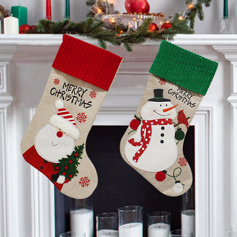 HKM-742867 Handmade Fabric Christmas Socks - Decorative Santa and Snowman Designs in Various Sizes