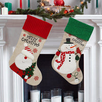 HKM-742867 Handmade Fabric Christmas Socks - Decorative Santa and Snowman Designs in Various Sizes