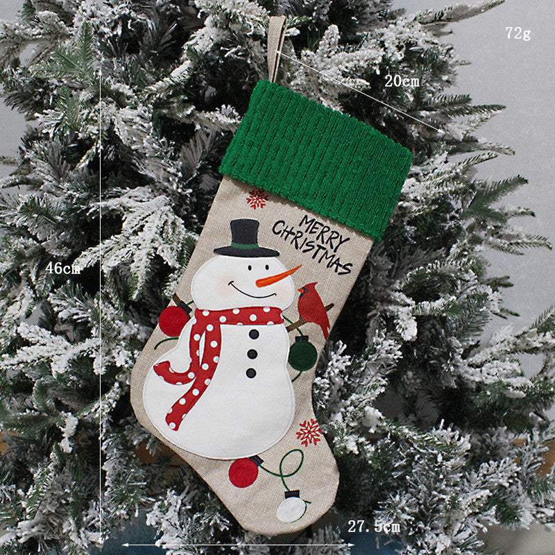 HKM-742867 Handmade Fabric Christmas Socks - Decorative Santa and Snowman Designs in Various Sizes