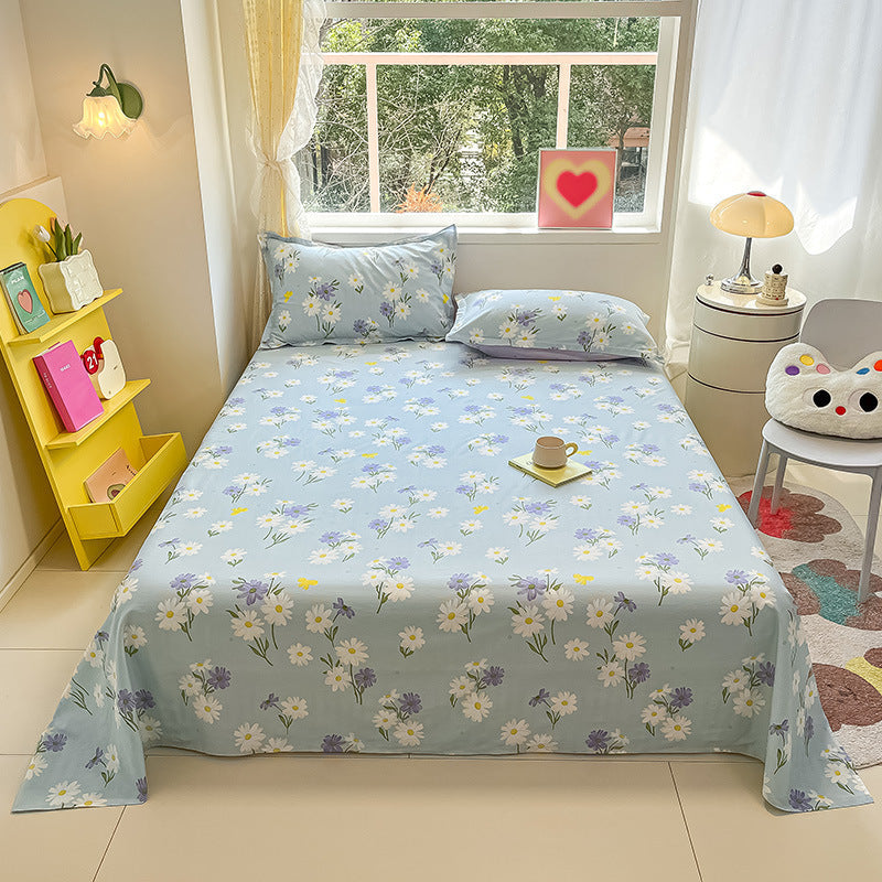 KTX-743059 Cotton Floral Bed Sheet Set in Pastoral Design - Various Sizes