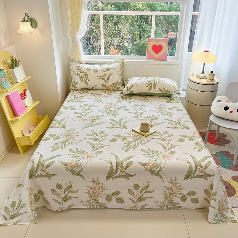 KTX-743059 Cotton Floral Bed Sheet Set in Pastoral Design - Various Sizes