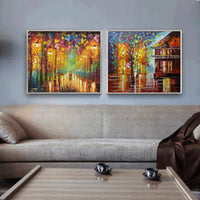 HKM-743187 Hand-painted Impressionist Oil Painting of a Modern Minimalist Rain Scene - Canvas Art, Frameless, Various Sizes Available