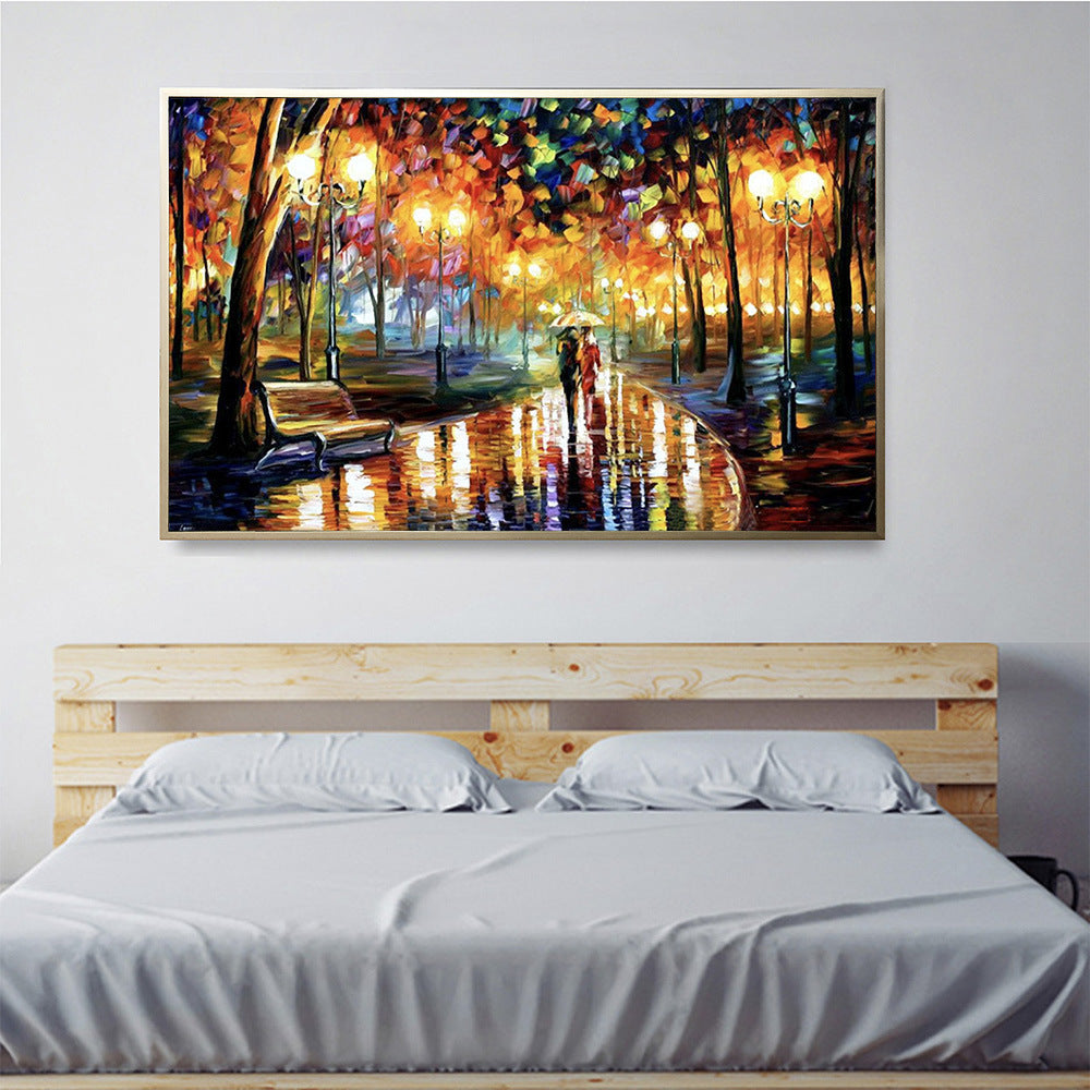 HKM-743187 Hand-painted Impressionist Oil Painting of a Modern Minimalist Rain Scene - Canvas Art, Frameless, Various Sizes Available