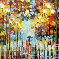 HKM-743187 Hand-painted Impressionist Oil Painting of a Modern Minimalist Rain Scene - Canvas Art, Frameless, Various Sizes Available
