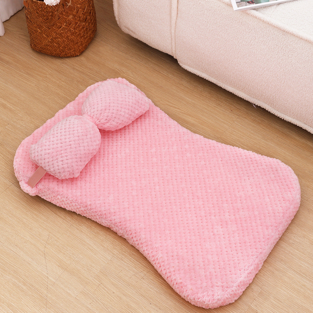 HKM-743955 Soft Plush Pet Bed Mat With Pillow Calming Cushion Dog Cat Large Cleaning Puppy Bed Bed For Cats Sofa