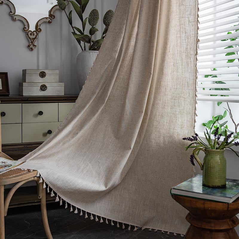 KTX-743955 Solid Color Linen-Like Half Shade Curtain for Bedroom and Living Room, Various Styles & Sizes Available