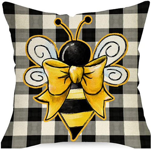 KTX-744083 Bee Festival Sunflower Linen Pillow Cover - Nordic Style 45x45cm Cushion Cover in Multiple Colors