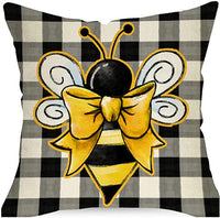 HKM-744083 Bee Festival Sunflower Linen Pillow Cover - Nordic Style 45x45cm Cushion Cover in Multiple Colors