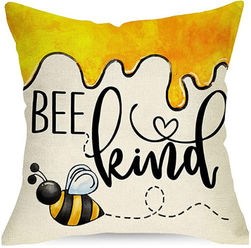 KTX-744083 Bee Festival Sunflower Linen Pillow Cover - Nordic Style 45x45cm Cushion Cover in Multiple Colors