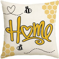 HKM-744083 Bee Festival Sunflower Linen Pillow Cover - Nordic Style 45x45cm Cushion Cover in Multiple Colors