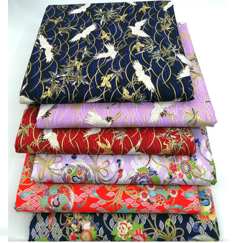 HKM-744083 Japanese Style 100% Cotton Fairy Crane Peacock Patchwork Cloth Set - 6 Piece Animal Print Design