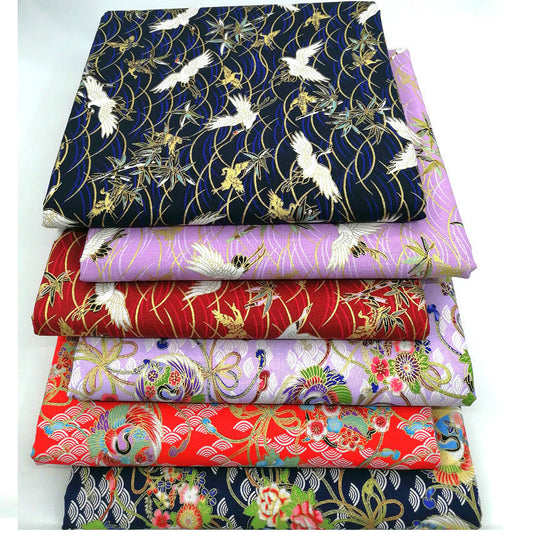 HKM-744083 Japanese Style 100% Cotton Fairy Crane Peacock Patchwork Cloth Set - 6 Piece Animal Print Design