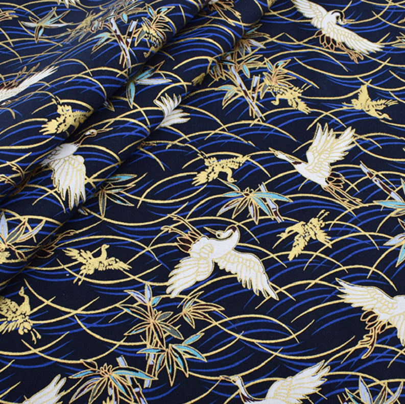 HKM-744083 Japanese Style 100% Cotton Fairy Crane Peacock Patchwork Cloth Set - 6 Piece Animal Print Design