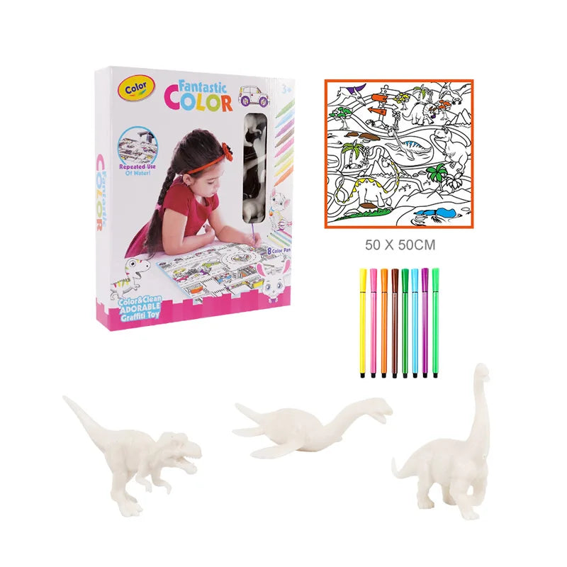 HKM-744211 Magic Aqua Doodle Dinosaur Coloring Mat for Kids Age 4-6 - Water Washable Drawing Toy
