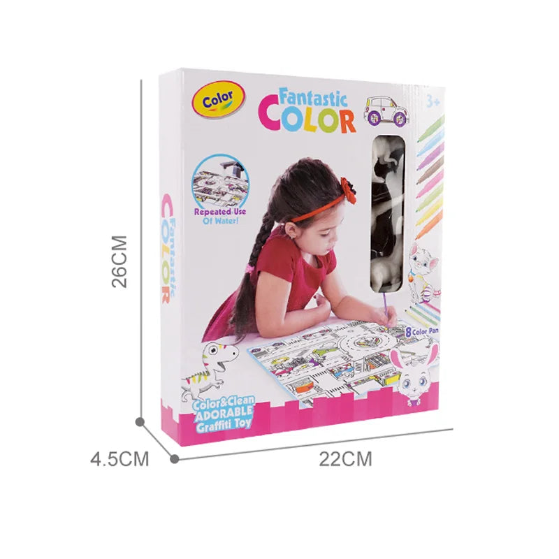 HKM-744211 Magic Aqua Doodle Dinosaur Coloring Mat for Kids Age 4-6 - Water Washable Drawing Toy