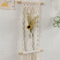 HKM-744339 Hand-Woven Cotton Rope Wall Tapestry with Dried Flower Decoration - Rectangle, European Style (20x45cm)