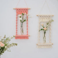 HKM-744339 Hand-Woven Cotton Rope Wall Tapestry with Dried Flower Decoration - Rectangle, European Style (20x45cm)