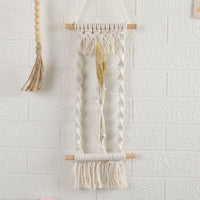 HKM-744339 Hand-Woven Cotton Rope Wall Tapestry with Dried Flower Decoration - Rectangle, European Style (20x45cm)