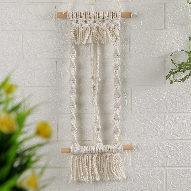 HKM-744339 Hand-Woven Cotton Rope Wall Tapestry with Dried Flower Decoration - Rectangle, European Style (20x45cm)