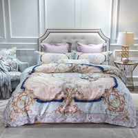 HKM-744403 Cotton Long-staple Satin Four-piece Bedding Set with Floral Patterns