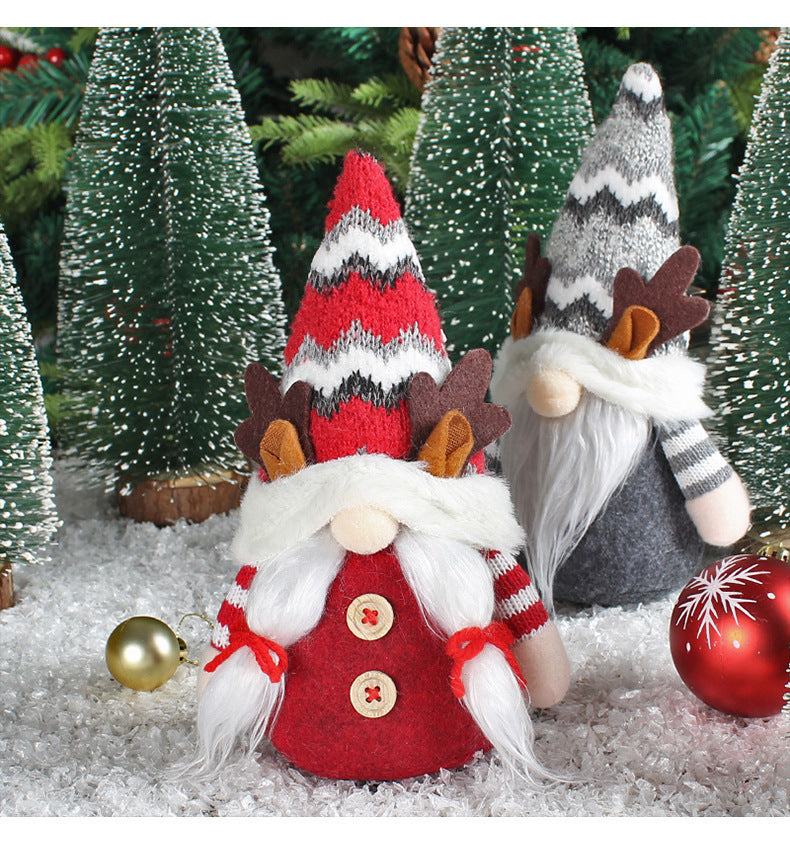 HKM-744531 Christmas Deer Horn Doll - Grey and Red High Hat Decorative Figure