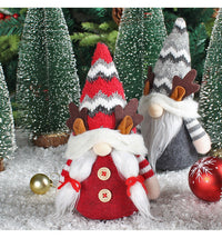 HKM-744531 Christmas Deer Horn Doll - Grey and Red High Hat Decorative Figure