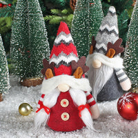 HKM-744531 Christmas Deer Horn Doll - Grey and Red High Hat Decorative Figure