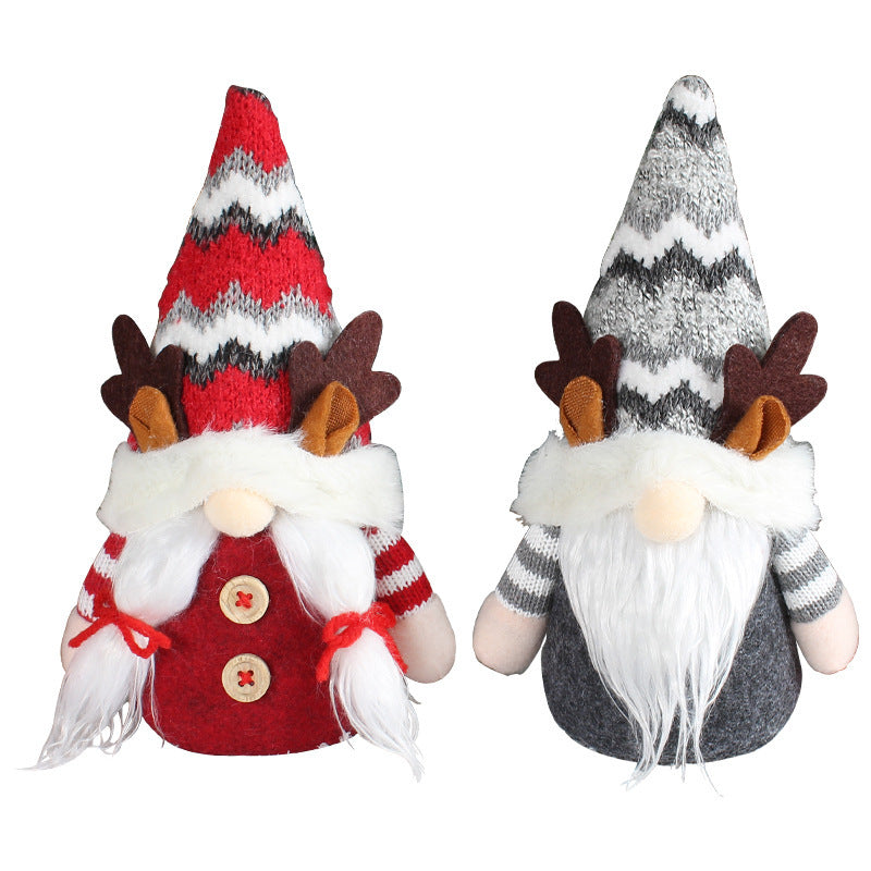 HKM-744531 Christmas Deer Horn Doll - Grey and Red High Hat Decorative Figure