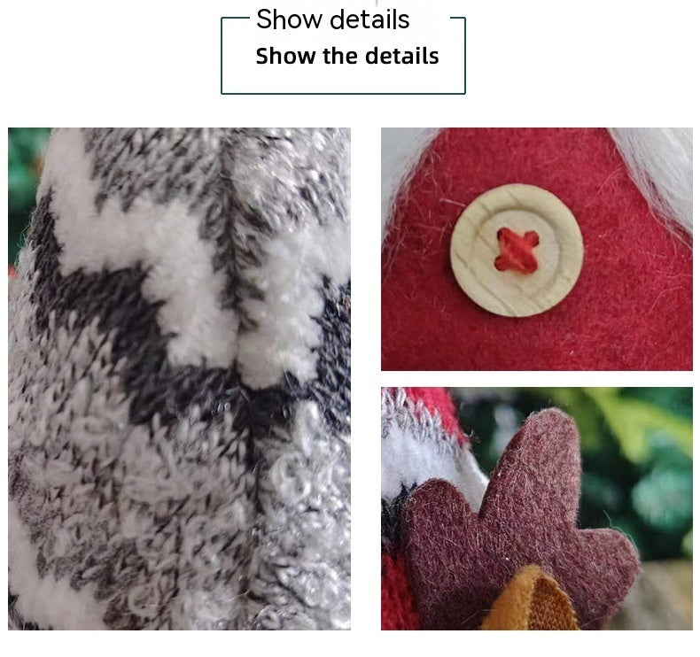 HKM-744531 Christmas Deer Horn Doll - Grey and Red High Hat Decorative Figure