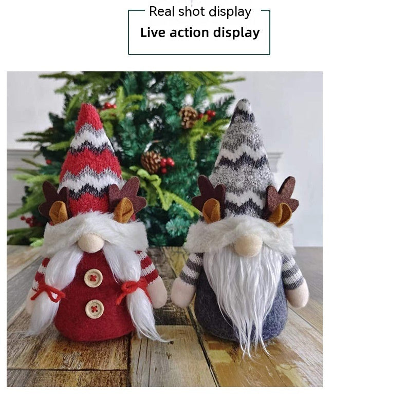 HKM-744531 Christmas Deer Horn Doll - Grey and Red High Hat Decorative Figure
