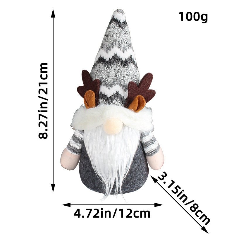 HKM-744531 Christmas Deer Horn Doll - Grey and Red High Hat Decorative Figure