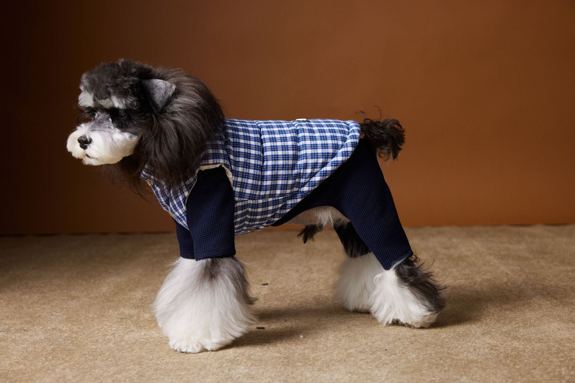 HKM-745043 Blue Plaid Down Vest for Dogs - Warm and Casual Pet Clothing, Sizes XS to XXL