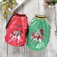 HKM-745171 Yokosuka Samurai Pet Clothes with Satin Fabric - Two-Legged Coat in Red and Green, Available in S to 2XL