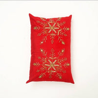 HKM-745363 Elegant Polyester Pillow with Snowflake Beadwork and Christmas Embroidery, 24x16 inches